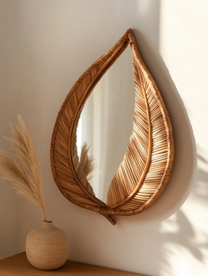 10 French-style retro rattan leaf wall decorations, entrance mirror, bedroom makeup mirror, and decorative mirror for homestays and hotels - Image 2