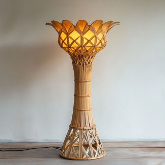 Wabi-sabi style rattan floor lamp, homestay hotel model room decoration, bedroom night light, Chinese retro style
