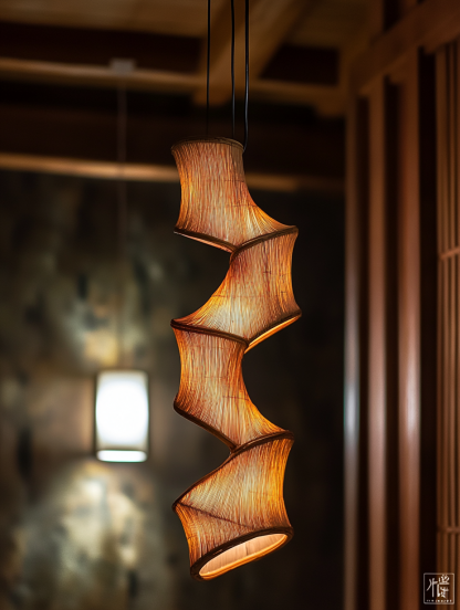 Wabi-sabi style rattan floor lamp, tea room combination chandelier, bedroom and dining room do not take up much space, wall-mounted and rare - Image 6