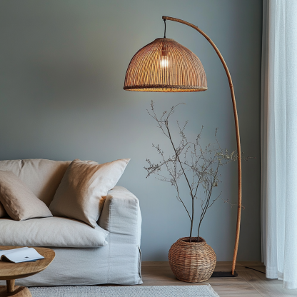 Wabi-sabi style rattan floor lamp for living room, bedroom, study, homestay and tea room, a retro designer artistic lighting fixture - Image 9