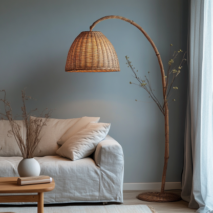 Wabi-sabi style rattan floor lamp for living room, bedroom, study, homestay and tea room, a retro designer artistic lighting fixture - Image 8
