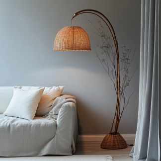 Wabi-sabi style rattan floor lamp for living room, bedroom, study, homestay and tea room, a retro designer artistic lighting fixture