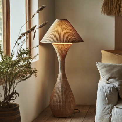 Wabi-sabi style rattan floor lamp for living room, bedroom, study, homestay and tea room, a retro designer artistic lighting fixture - Image 9