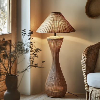 Wabi-sabi style rattan floor lamp for living room, bedroom, study, homestay and tea room, a retro designer artistic lighting fixture - Image 8