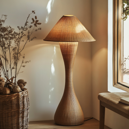Wabi-sabi style rattan floor lamp for living room, bedroom, study, homestay and tea room, a retro designer artistic lighting fixture - Image 7
