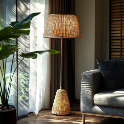 Wabi-sabi style rattan floor lamp for living room, bedroom, study, homestay and tea room, a retro designer artistic lighting fixture - Image 9