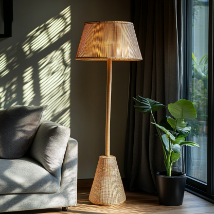 Wabi-sabi style rattan floor lamp for living room, bedroom, study, homestay and tea room, a retro designer artistic lighting fixture - Image 8
