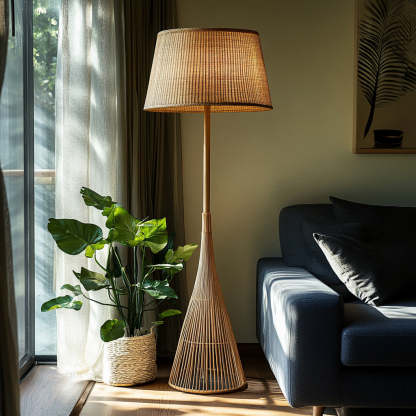 Wabi-sabi style rattan floor lamp for living room, bedroom, study, homestay and tea room, a retro designer artistic lighting fixture - Image 6