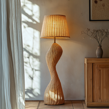 Wabi-sabi style rattan floor lamp for living room, bedroom, study, homestay and tea room, a retro designer artistic lighting fixture - Image 4