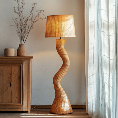 Wabi-sabi style rattan floor lamp for living room, bedroom, study, homestay and tea room, a retro designer artistic lighting fixture - Image 3