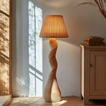 Wabi-sabi style rattan floor lamp for living room, bedroom, study, homestay and tea room, a retro designer artistic lighting fixture - Image 2