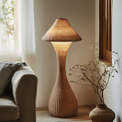 Wabi-sabi style rattan floor lamp for living room, bedroom, study, homestay and tea room, a retro designer artistic lighting fixture - Image 9