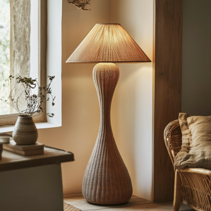 Wabi-sabi style rattan floor lamp for living room, bedroom, study, homestay and tea room, a retro designer artistic lighting fixture - Image 8