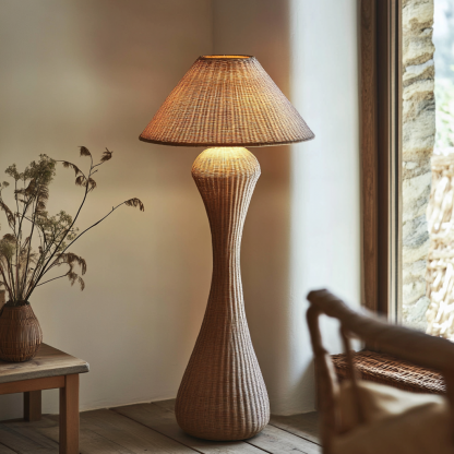 Wabi-sabi style rattan floor lamp for living room, bedroom, study, homestay and tea room, a retro designer artistic lighting fixture - Image 7
