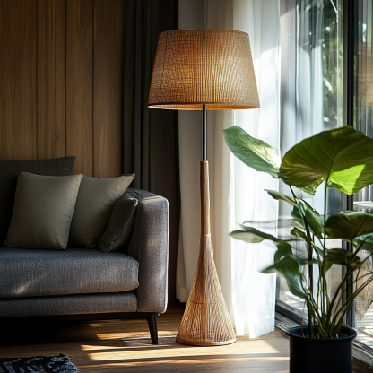 Wabi-sabi style rattan floor lamp for living room, bedroom, study, homestay and tea room, a retro designer artistic lighting fixture - Image 4