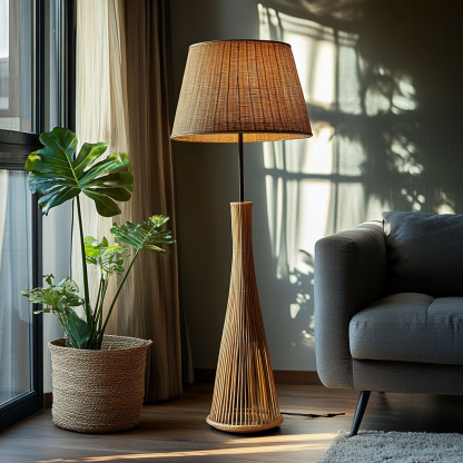 Wabi-sabi style rattan floor lamp for living room, bedroom, study, homestay and tea room, a retro designer artistic lighting fixture - Image 3