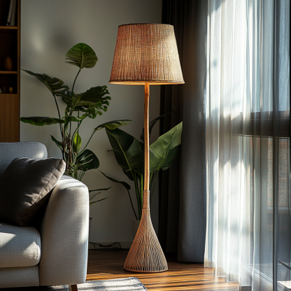 Wabi-sabi style rattan floor lamp for living room, bedroom, study, homestay and tea room, a retro designer artistic lighting fixture - Image 2