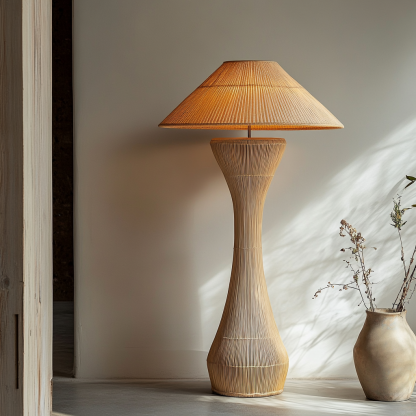 Wabi-sabi style rattan floor lamp for living room, bedroom, study, homestay and tea room, a retro designer artistic lighting fixture - Image 5
