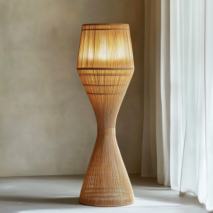 Rattan living room floor lamp, new Chinese-style creative retro tea room decoration, rattan and bamboo woven lamp, Japanese Southeast Asian floor lamp - Image 9