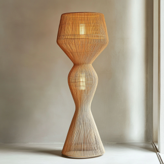 Rattan living room floor lamp, new Chinese-style creative retro tea room decoration, rattan and bamboo woven lamp, Japanese Southeast Asian floor lamp