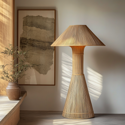 Wabi-sabi style rattan floor lamp for living room, bedroom, study, homestay and tea room, a retro designer artistic lighting fixture - Image 9