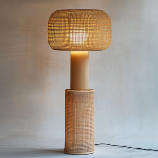 Wabi-sabi style rattan floor lamp for living room, bedroom, study, homestay and tea room, a retro designer artistic lighting fixture