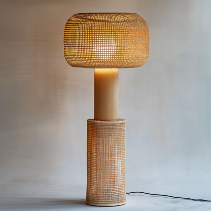 Wabi-sabi style rattan floor lamp for living room, bedroom, study, homestay and tea room, a retro designer artistic lighting fixture