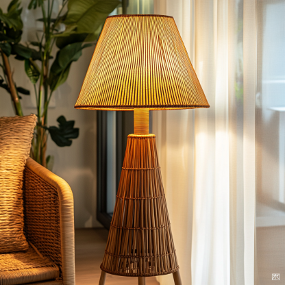 Hotel decorative table lamps, rattan woven floor lamps, retro shops and restaurants, new Chinese-style Zen-inspired fabric - Image 6