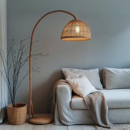 Wabi-sabi style rattan floor lamp for living room, bedroom, study, homestay and tea room, a retro designer artistic lighting fixture - Image 8