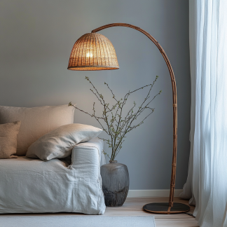 Wabi-sabi style rattan floor lamp for living room, bedroom, study, homestay and tea room, a retro designer artistic lighting fixture
