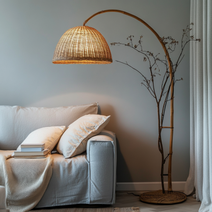 Wabi-sabi style rattan floor lamp for living room, bedroom, study, homestay and tea room, a retro designer artistic lighting fixture - Image 5
