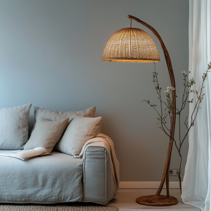 Wabi-sabi style rattan floor lamp for living room, bedroom, study, homestay and tea room, a retro designer artistic lighting fixture - Image 2