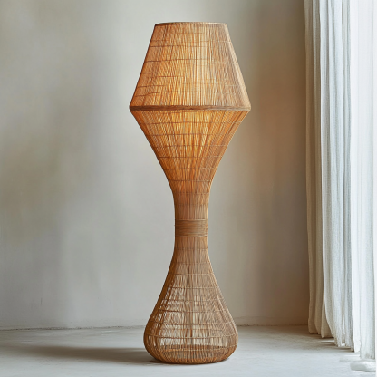 Wabi-sabi style rattan floor lamp for living room, bedroom, study, homestay and tea room, a retro designer artistic lighting fixture - Image 8