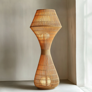 Wabi-sabi style rattan floor lamp for living room, bedroom, study, homestay and tea room, a retro designer artistic lighting fixture