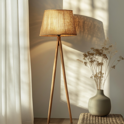 Wabi-sabi style rattan floor lamp, guesthouse hotel funnel, raisin, handmade water spoon, bamboo wine, commercial