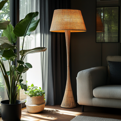 Wabi-sabi style rattan floor lamp for living room, bedroom, study, homestay and tea room, a retro designer artistic lighting fixture - Image 9
