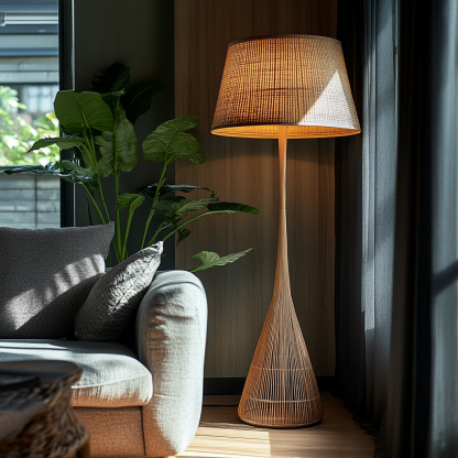 Wabi-sabi style rattan floor lamp for living room, bedroom, study, homestay and tea room, a retro designer artistic lighting fixture - Image 8