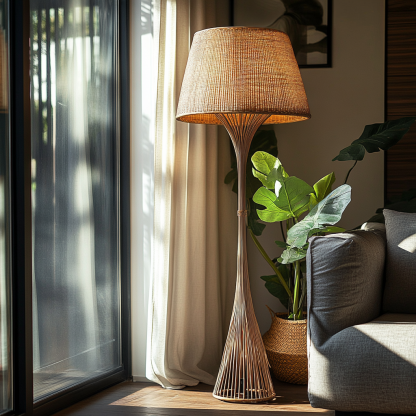 Wabi-sabi style rattan floor lamp for living room, bedroom, study, homestay and tea room, a retro designer artistic lighting fixture - Image 6