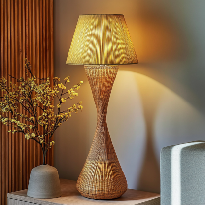 10 Wabi-sabi style restaurant rattan woven floor lamps, Japanese retro shop restaurant hot pot restaurant lamps, Zen tea room lamps - Image 9