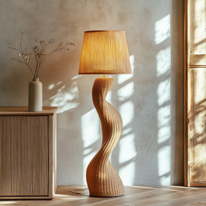 Wabi-sabi style rattan floor lamp for living room, bedroom, study, homestay and tea room, a retro designer artistic lighting fixture - Image 9