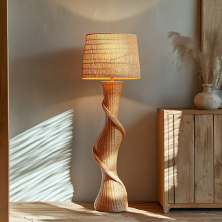 Wabi-sabi style rattan floor lamp for living room, bedroom, study, homestay and tea room, a retro designer artistic lighting fixture