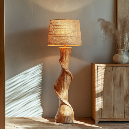 Wabi-sabi style rattan floor lamp for living room, bedroom, study, homestay and tea room, a retro designer artistic lighting fixture