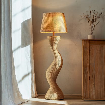 Wabi-sabi style rattan floor lamp for living room, bedroom, study, homestay and tea room, a retro designer artistic lighting fixture - Image 6
