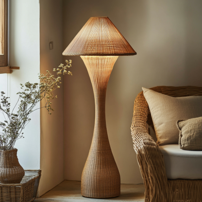 Wabi-sabi style rattan floor lamp for living room, bedroom, study, homestay and tea room, a retro designer artistic lighting fixture - Image 9