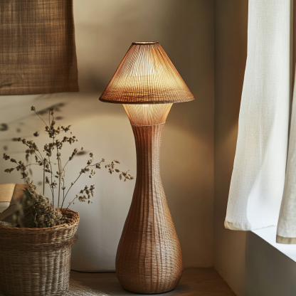 Wabi-sabi style rattan floor lamp for living room, bedroom, study, homestay and tea room, a retro designer artistic lighting fixture - Image 8