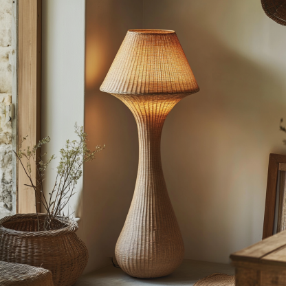 Wabi-sabi style rattan floor lamp for living room, bedroom, study, homestay and tea room, a retro designer artistic lighting fixture - Image 7