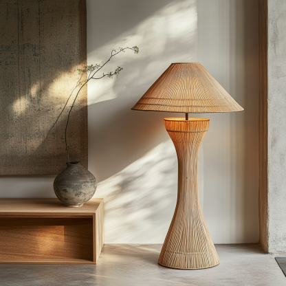 Wabi-sabi style rattan floor lamp for living room, bedroom, study, homestay and tea room, a retro designer artistic lighting fixture - Image 5