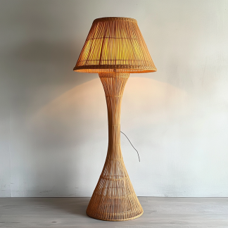 Wabi-sabi style rattan floor lamp for living room, bedroom, study, homestay and tea room, a retro designer artistic lighting fixture