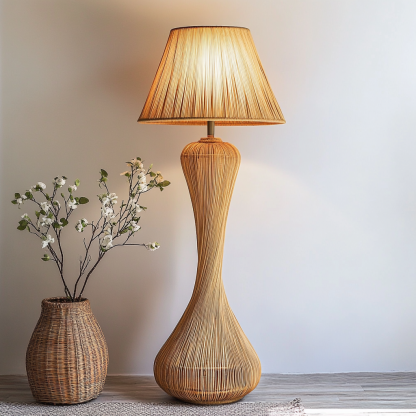 10 Wabi-sabi style restaurant rattan woven floor lamps, Japanese retro shop restaurant hot pot restaurant lamps, Zen tea room lamps - Image 9