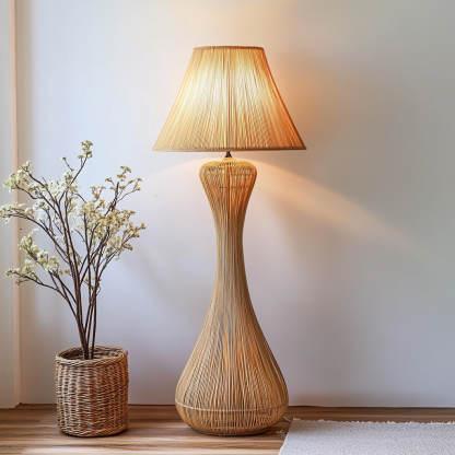 10 Wabi-sabi style restaurant rattan woven floor lamps, Japanese retro shop restaurant hot pot restaurant lamps, Zen tea room lamps - Image 8